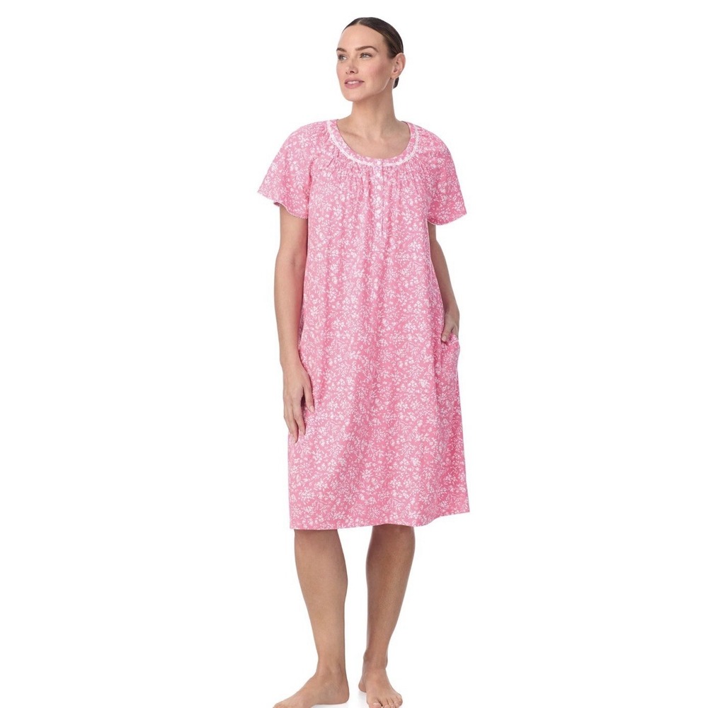 Aria‎ Pink floral nightgown gown 4X 100% cotton knit  buttons